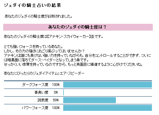 ジェダイの騎士占い 皆様もどうぞ
